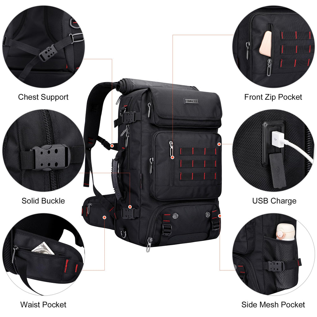 WITZMAN Carry on Travel Backpack for Men Women Airline Approved Convertible Nylon Duffle Backpack Luggage Bag (B682 Black)