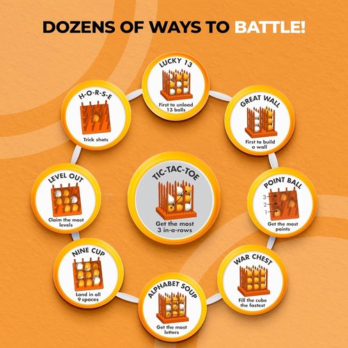 Bounce Battle Wood Edition - Fast-Paced Skill & Strategy Game for Kids 8+ | 27 Balls & Wooden Cube Included