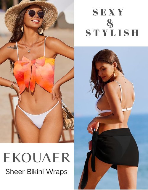 Ekouaer Sarong Coverups for Women - Chiffon Beach Wrap Skirt | Stylish Swimwear Coverup S-XXL