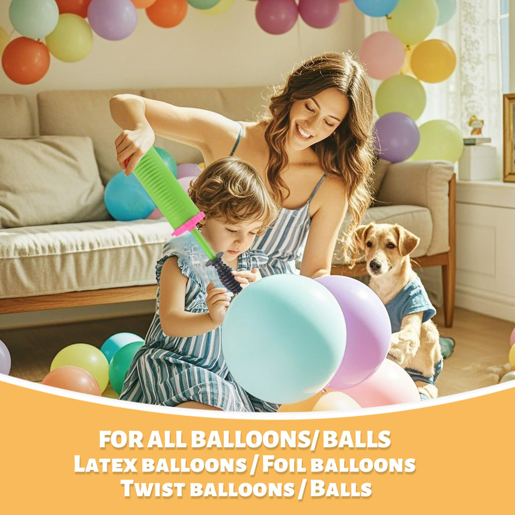 PULO CP Mfg Balloon Pump Hand Held 2-Way Dual Action Air Pump for Twist Balloons, Yoga Balls, Swimming Rings (Green Pump 1 Unit with 1 Balloon Vine)