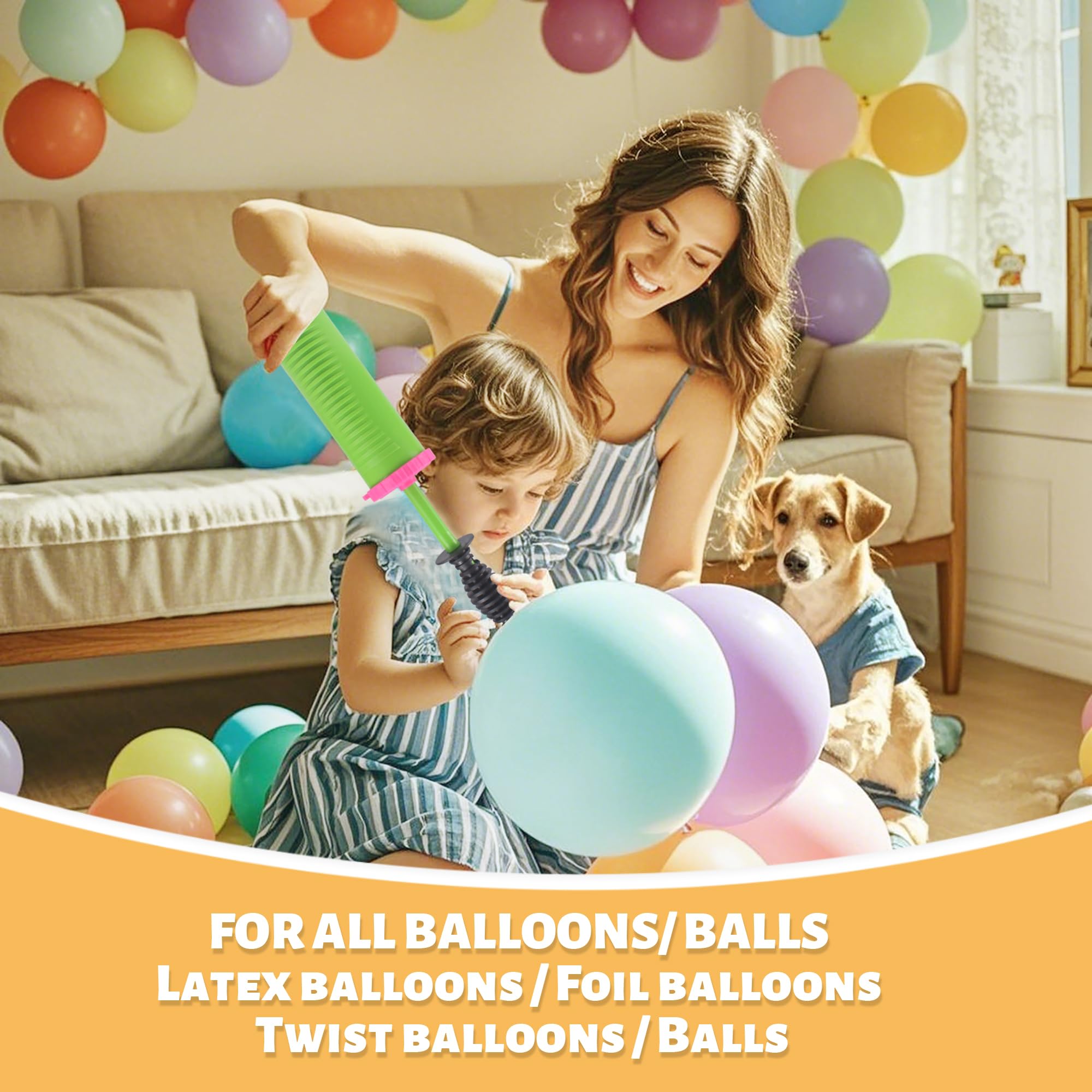PULO CP Mfg Balloon Pump Hand Held 2-Way Dual Action Air Pump for Twist Balloons, Yoga Balls, Swimming Rings (Green Pump 1 Unit with 1 Balloon Vine)