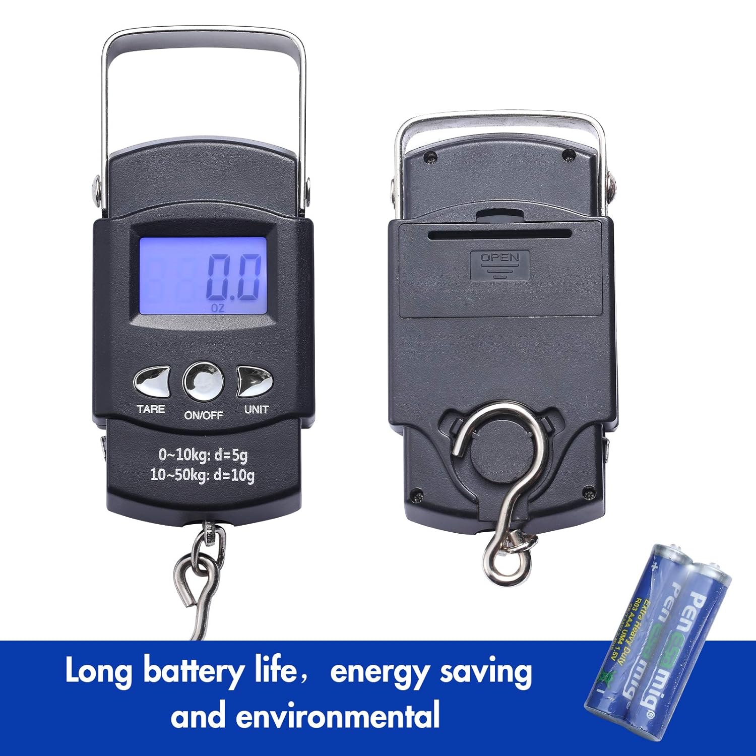 Portable Fish Scale by [Brand Name] - 110lb Capacity with Backlit LCD Display & Measuring Tape | Black