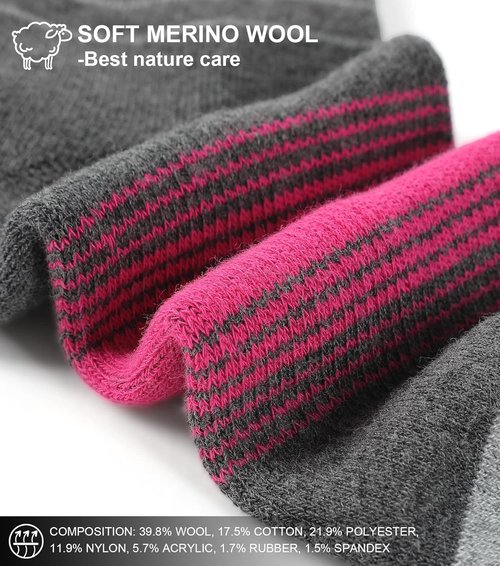 FITRELL Women's Merino Wool Hiking Socks - 4 Pack, Cushioned & Thermal for Ultimate Comfort