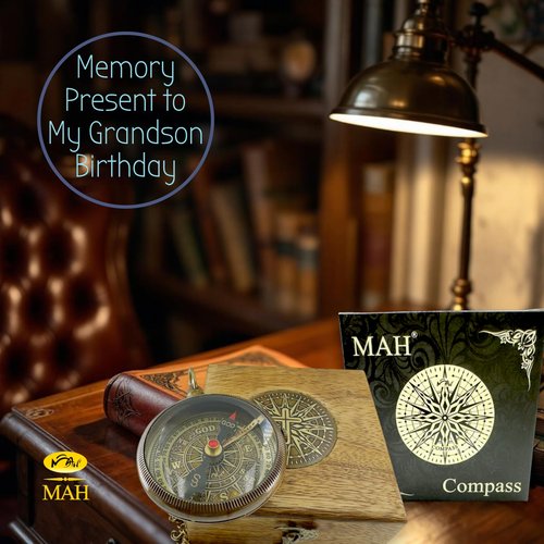 Gifts for Grandson Brass Handmade Compass Gift by Grandfather Gift Idea by Grandpa Grandma Memory Present to My Grandson Birthday Baptism Confirmation Love Christmas Tree Best Graduation Gifts