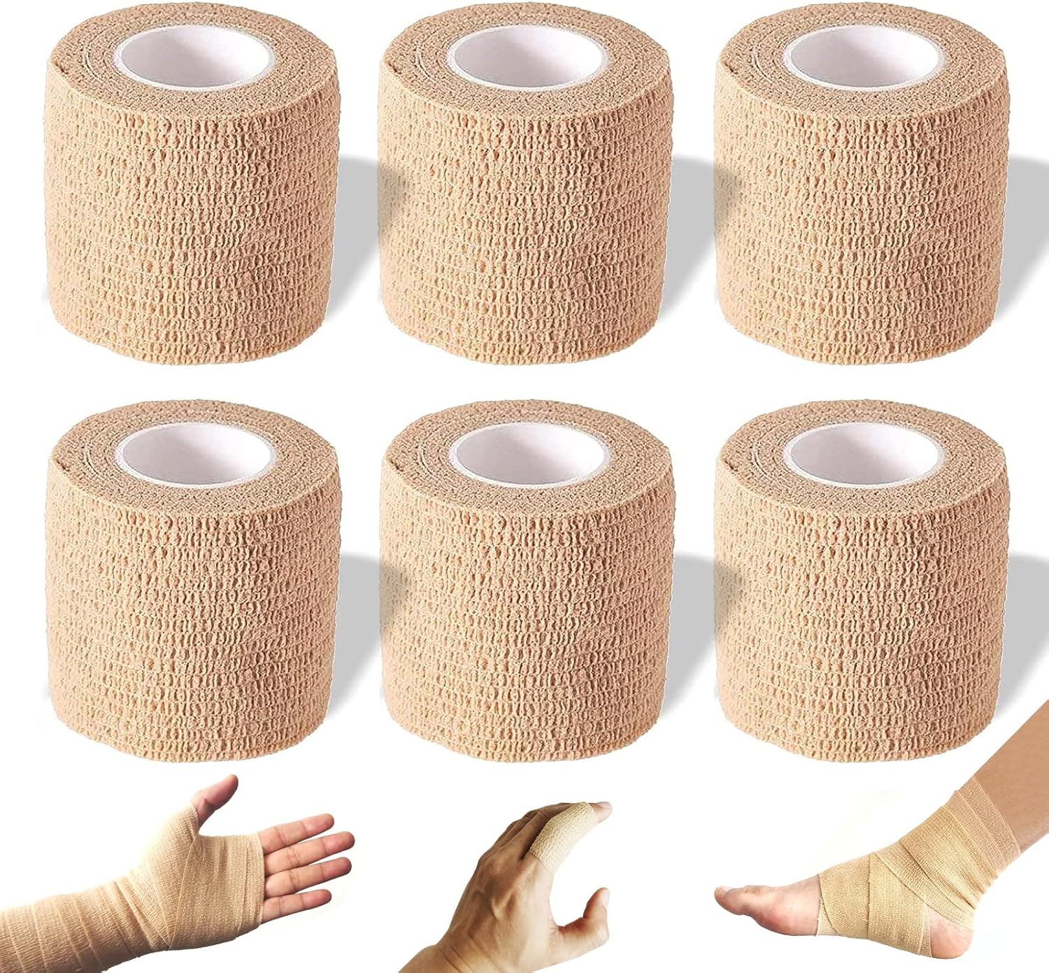 Skiennix Self-Adhesive Bandage Wrap - 2 Inches x 5 Yards | 6 Pack of Cohesive Sports Bandages