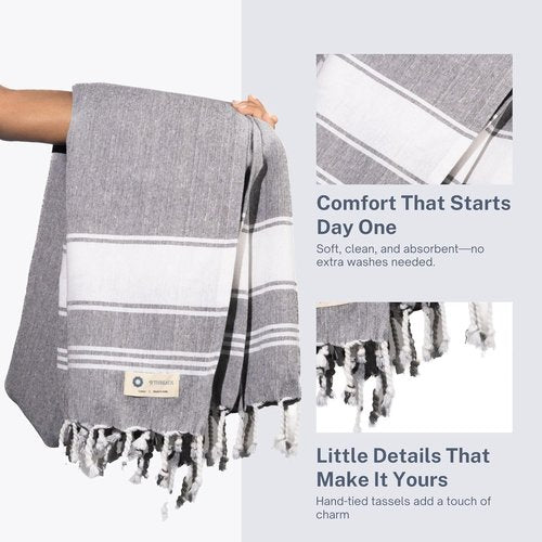 Cotton Turkish Beach Towel with Towels Oversized 36"x72" Pool Absorbent Extra Large Quick Dry Sand Travel Towel (Grey, 4 Pack)