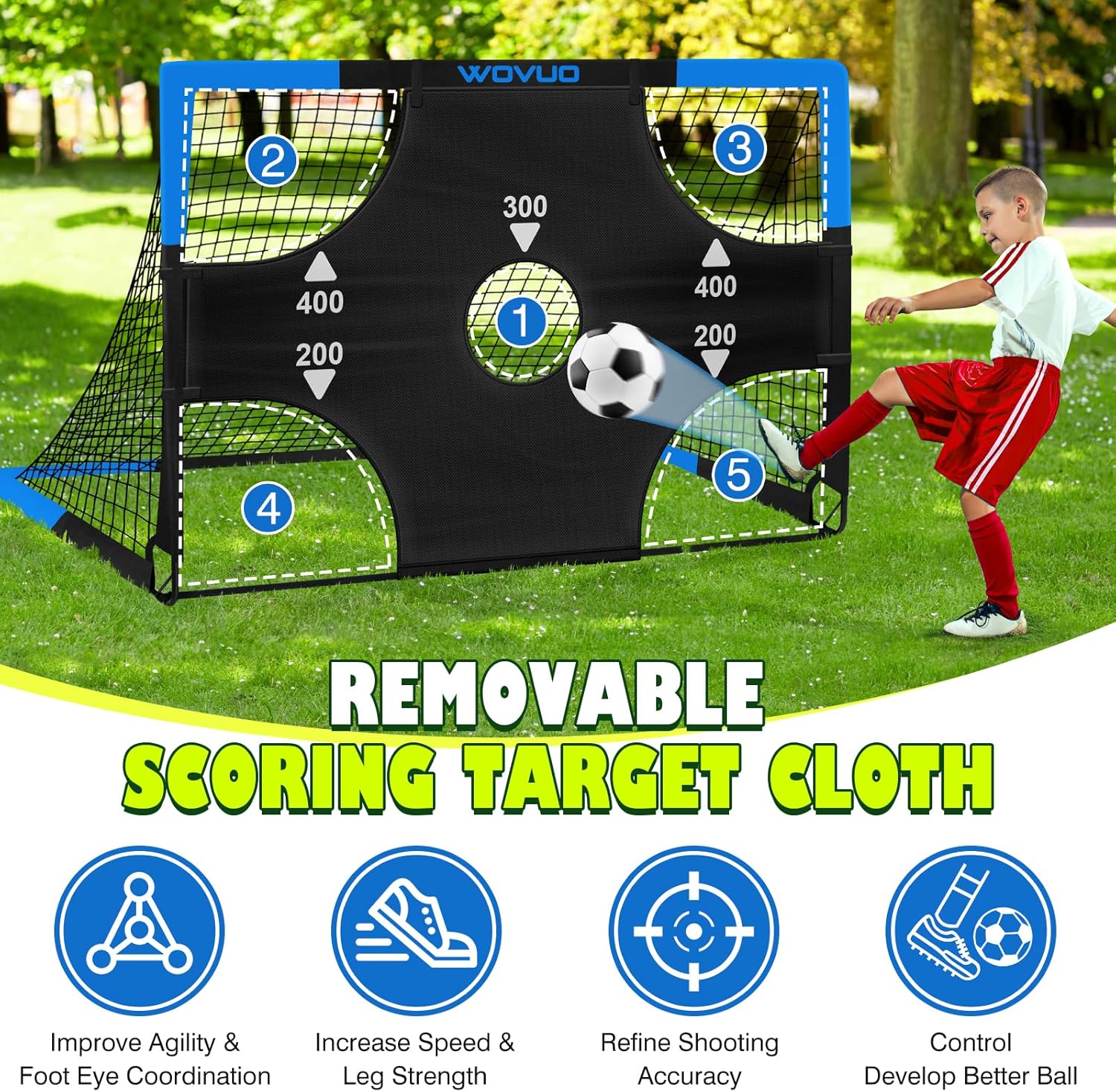 Skiennix Kids Soccer Goals - Portable 6x4 Ft Training Equipment Set of 2 with Target, Ball & Cones | Ideal for Ages 3-14