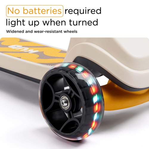 KUB Toddler Scooter for Kids Ages 2+, 3 Wheel Kick Scooter with LED Light-Up Wheels, Adjustable Height Handlebar, Lean-to-Steer, Anti-Slip Deck, Easy-Fold Design, Gift for Boys and Girls(Lemon Yellow)
