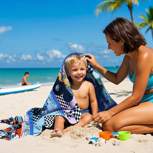 **Skiennix Monster Truck Beach Towel - Quick-Dry Microfiber for Kids | 30 x 60 Inch Racing Car Design**