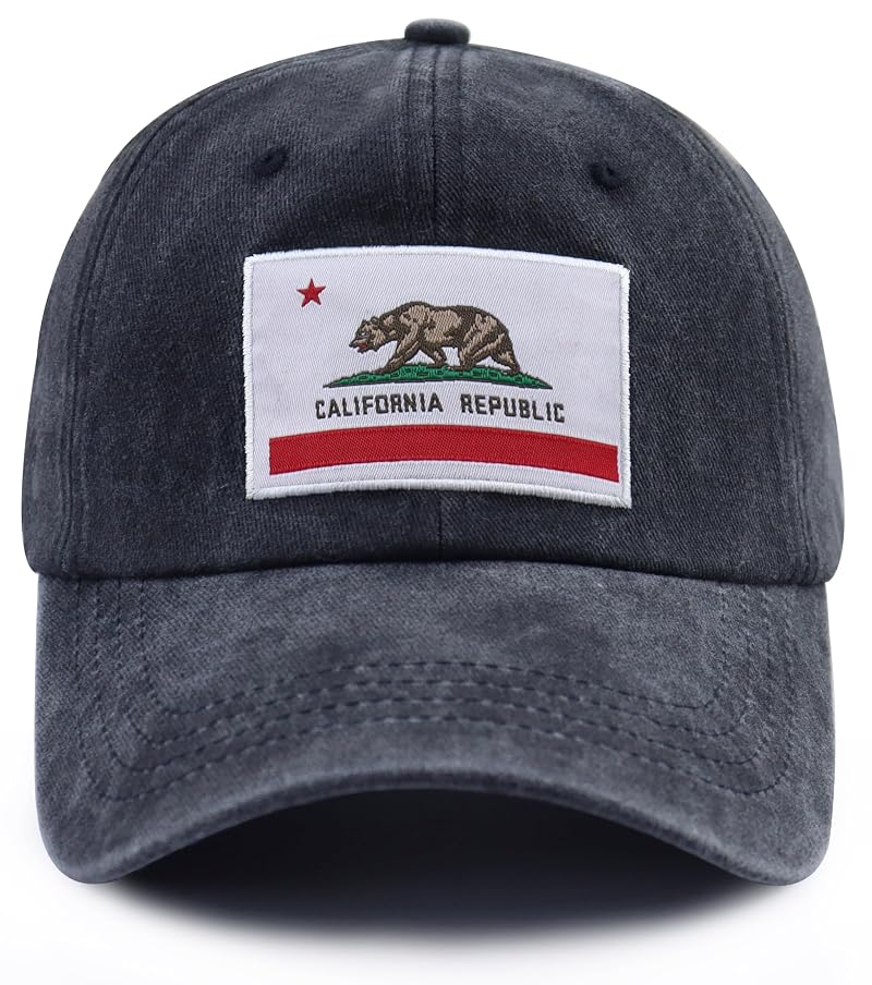 California State Flag Patch Hat – California Bear Baseball Cap, Black, One Size