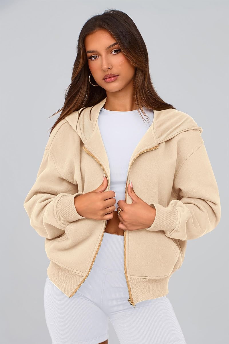 Apricot Small Zip Up Hoodie for Women - Fleece-L lined Sweatshirt, Pockets