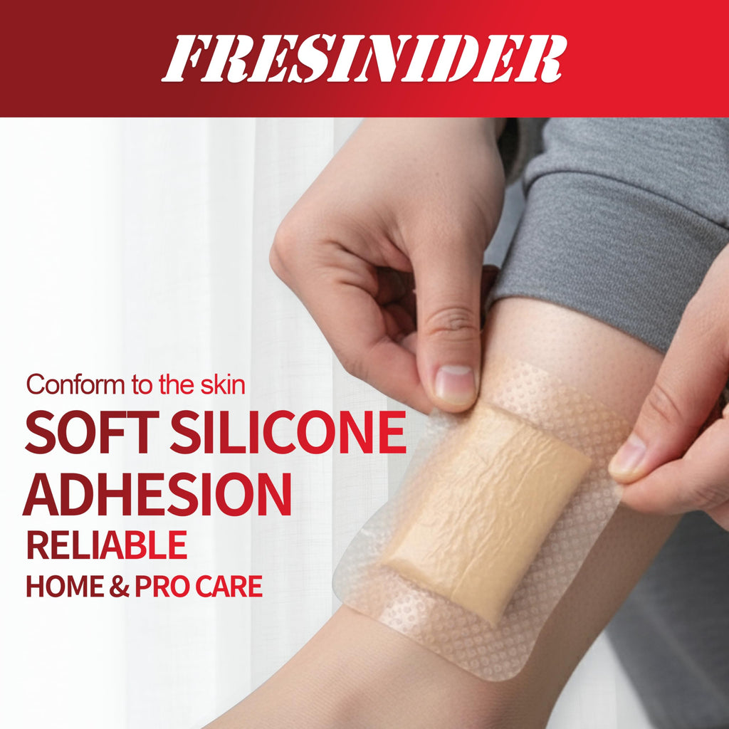 FRESINIDER 4" x 8" Pack of 5 Silicone Foam Wound Dressing - Waterproof Adhesive Bandages with Bordered - Super Absorbent & Breathable for Optimal Wound Care
