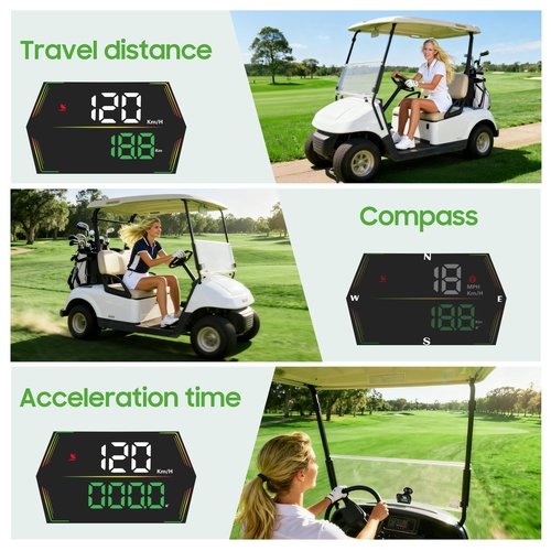 10L0L Golf Cart GPS Speedometer, HUD Digital Display with MPH/KMH, Compass Overspeed Alarm Fatigued Driving Alert, Auto Brightness, Plug & Play Universal for Yamaha, EZGO, Club Car & All Vehicle