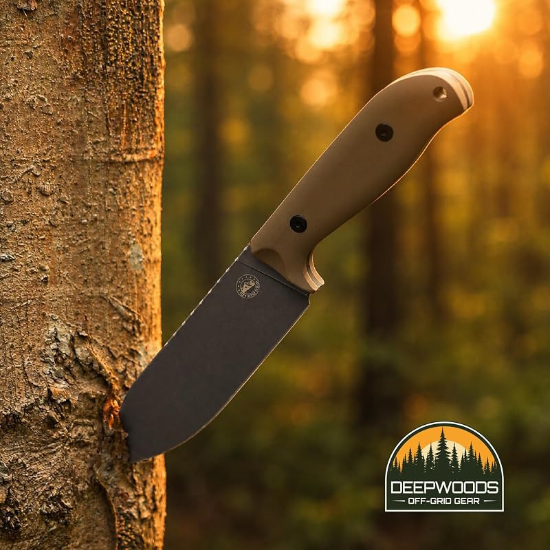Fixed Blade Knife with Sandvik 12C27 Steel, G10 Handle — DeepWoods Bushcraft Survival (Desert Gray) - Outdoor Camping