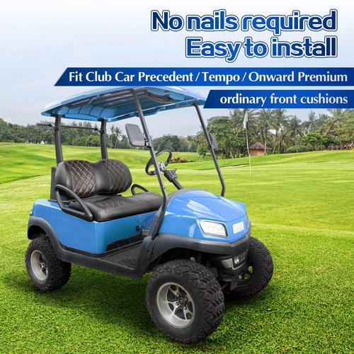 NOKINS Golf Cart P-P Diamond Leather seat Cover for it Club Car Precedent/Tempo/Onward Premium,No Stapler Required, Golf Cart Vinyl Replacement Seat Cover.Black&Brown Stitching
