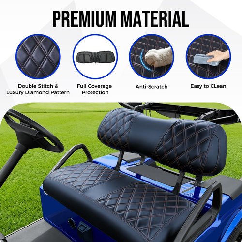 Tecoom Golf Cart Bench Seat Covers Fit for EZGO RXV Front Seats, Customized OEM Seat Protector Set, Vinyl Front Back Seat Cushion for 2 Person Seats Golf Carts Accessories, No Stapler, Easy to Install