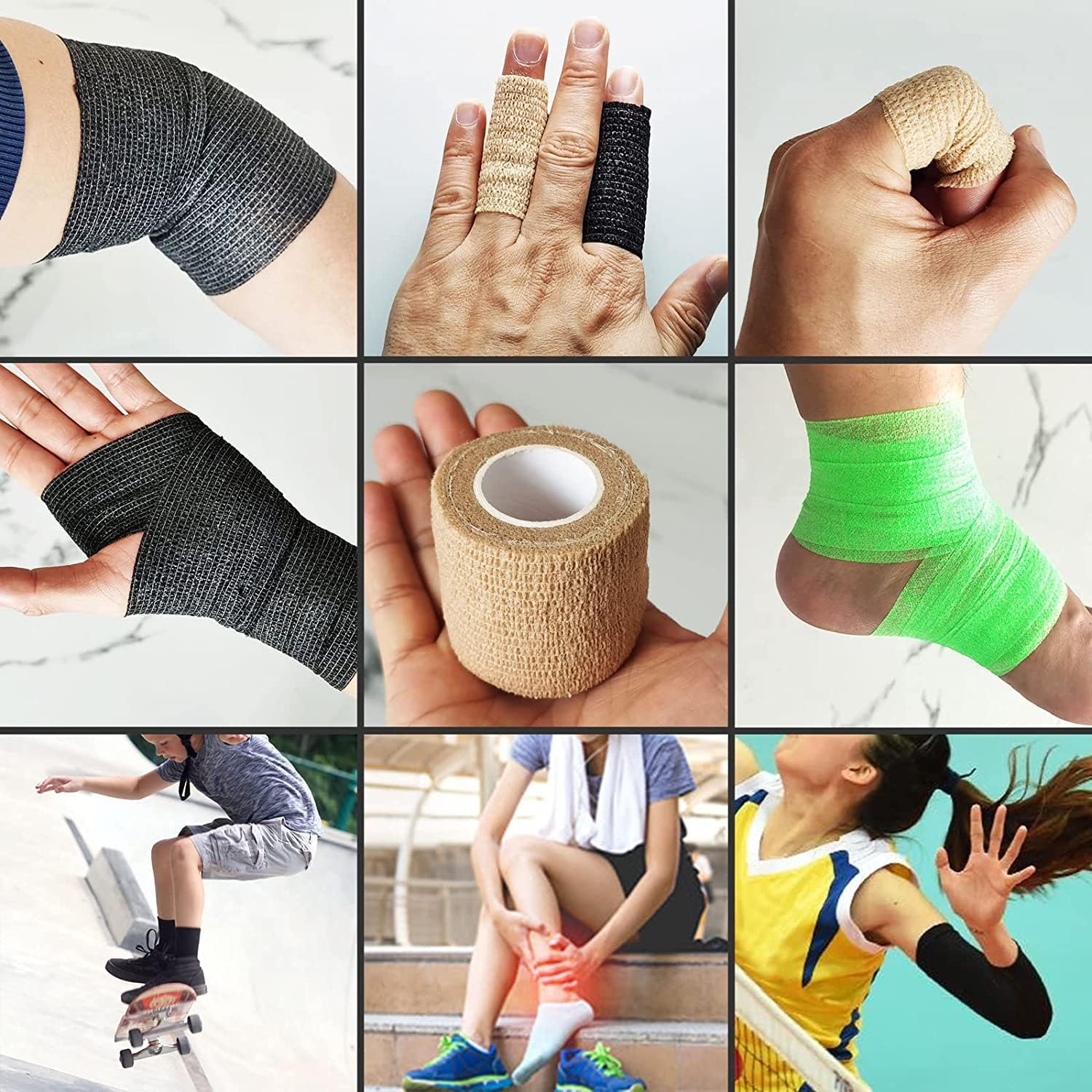 Skiennix Self-Adhesive Bandage Wrap - 2 Inches x 5 Yards | 6 Pack of Cohesive Sports Bandages