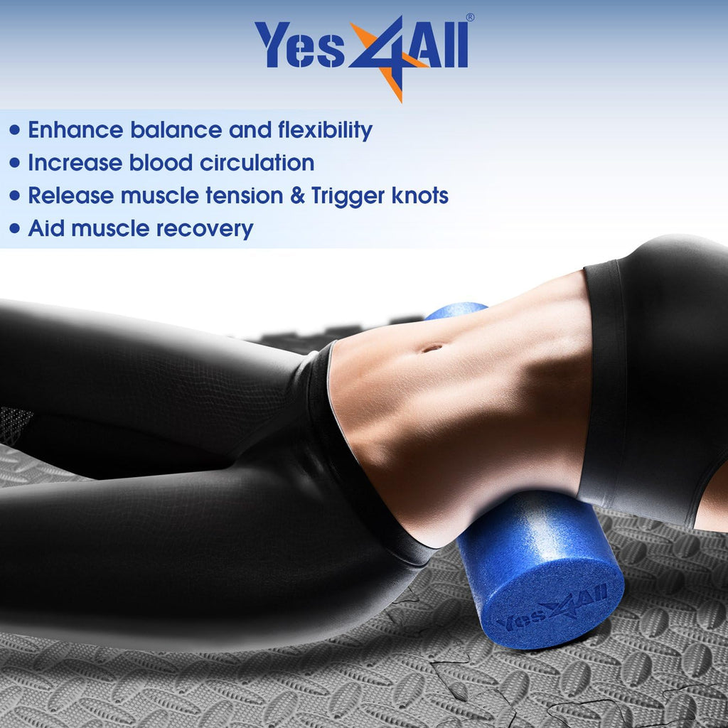 Yes4All Medium Firm Round PE Foam Roller - Ideal for Pilates, Yoga, Stretching | Available in 12, 18, 24, 36 Inches