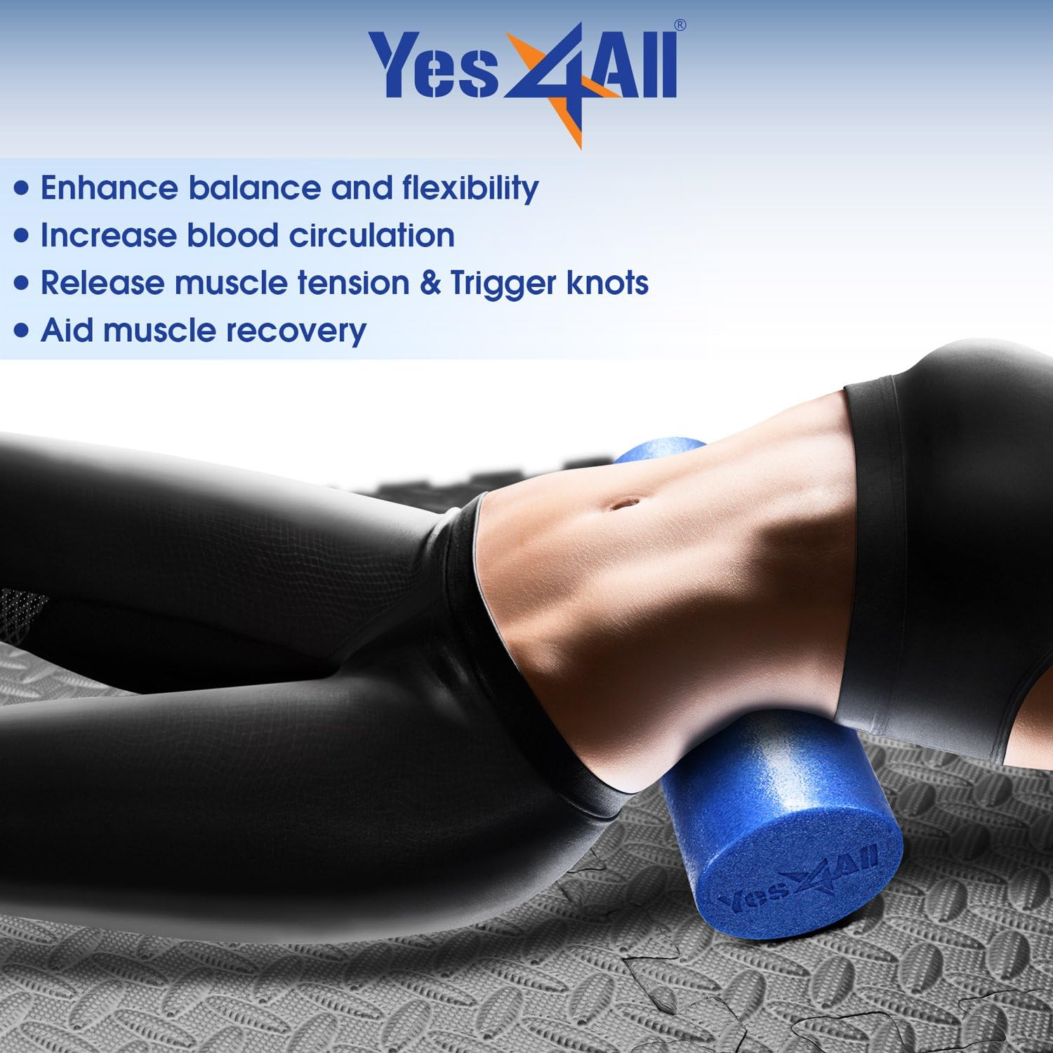 Yes4All Medium Firm Round PE Foam Roller - Ideal for Pilates, Yoga, Stretching | Available in 12, 18, 24, 36 Inches