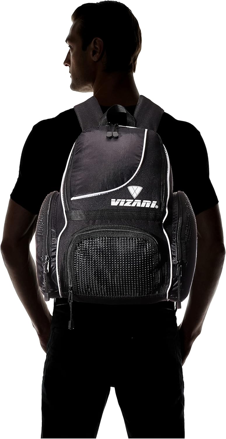 Vizari Solano Soccer Backpack - Ball Compartment, Vented Pocket & Mesh Cargo Pockets | Ideal for Adults & Teens