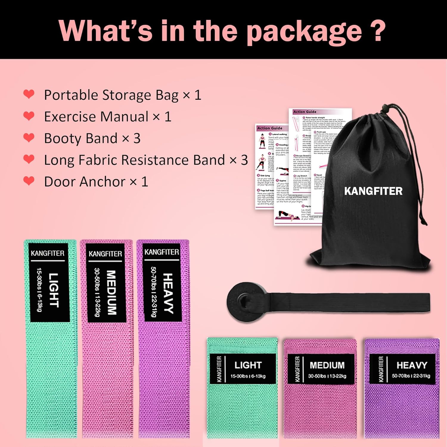 Skiennix Resistance Bands - Non-Slip Fabric Booty Bands with Door Anchor for Home Workouts | Versatile for Yoga & Pilates