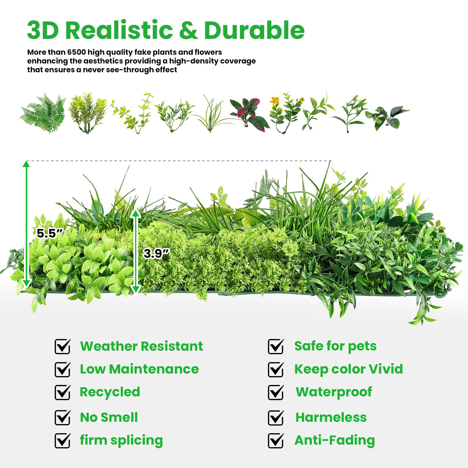 STURDON Artificial Grass Wall Panels for Indoor Outdoor, 40"x40" (11.09 Sq.Ft), 3D Boxwood Panels, Greenery Wall Backdrop for Home Living & Wedding Event Decor with DIY 60 PCS Flower,100 PCS Zip Ties