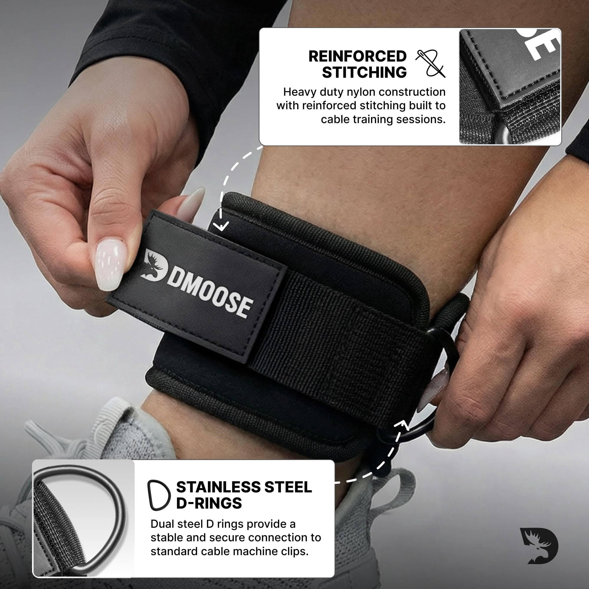 DMoose Fitness Ankle Straps for Cable Machines - One Size Fit Premium Padding, Glute Kickback Ankle Strap for Women & Men, Cable Attachments for Gym, Booty Workouts & Hip Abductors (Cocoa - Single)