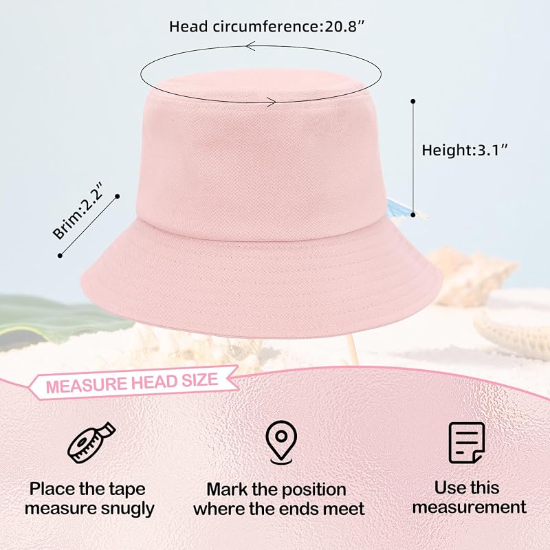 Kids Sun Hat Bucket Style UPF 50+ Pink 4-8 Years Packable Cotton