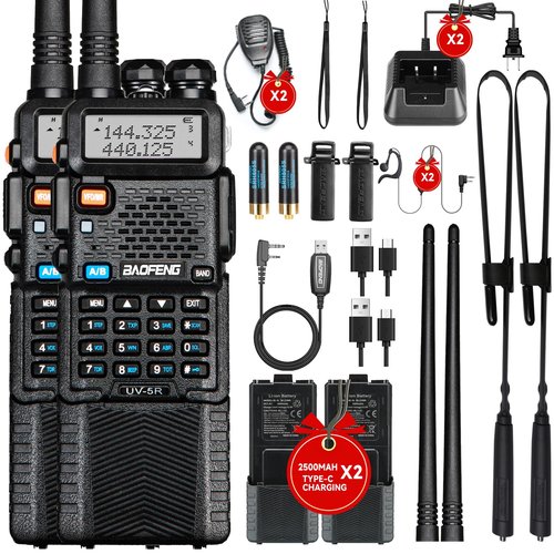 Baofeng UV-5R 8W Tidradio Wireless Programmer Baofeng Bluetooth Two Way Radio Battery and Earpiece for Hunting Survival Gear Battery and Earpiece for Hunting Survival Gear 3800mAh （2PC (Black)