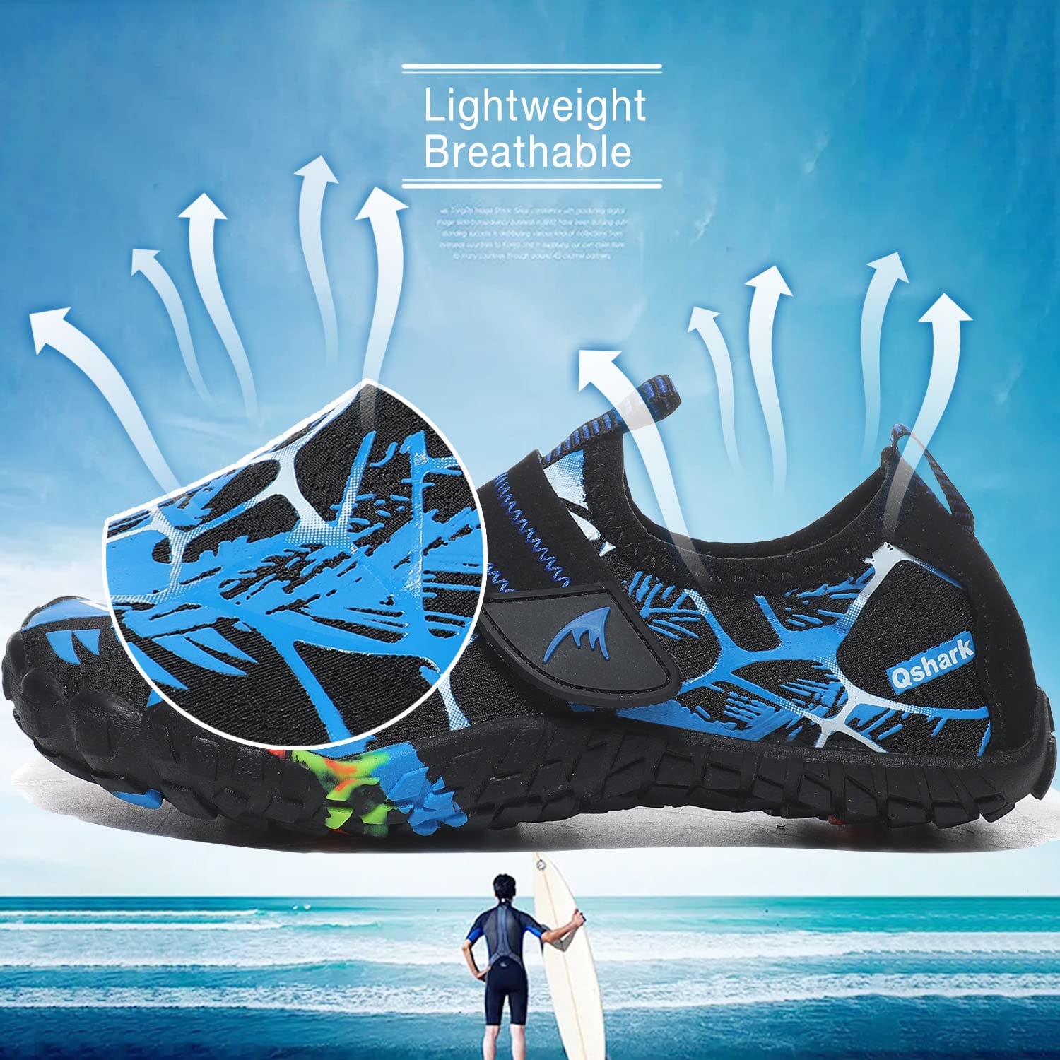 Quickshark Kids Water Shoes Boys Girls Barefoot Aqua Socks Lightweight Quick Dry Sandals Slip On Walking Sneakers for Beach Pool Swim C Black 2 Big Kid