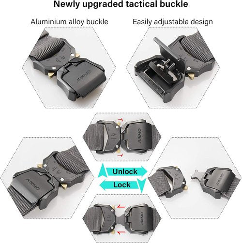 JUKMO Tactical Belt - 1.5" Military Hiking Rigger Nylon Web Work Belt with Heavy-Duty Quick Release Buckle