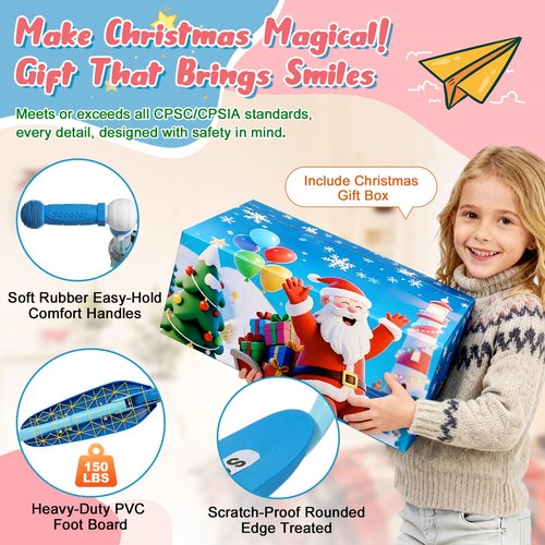 Kick Scooter for Kids 5-7 6-8 Years Age - Solid Metal Anti-Crack Frame&Brake,Height Adjustable,Light Up Two Wheel Toddler Scooter 4 Year Old,Boys Girls Outdoor Kid Child Toy Blue