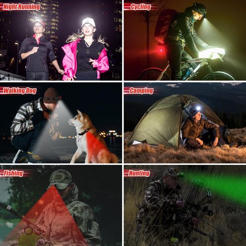 Zyusun 2-Pack Rechargeable Cap Light,Portable headlamps,Clip on Hat with Motion Sensor,Lightweight IPX4 Waterproof,White/Red/Green Night Vision LED Lights for Hunting Fishing Camping Hiking Cycling