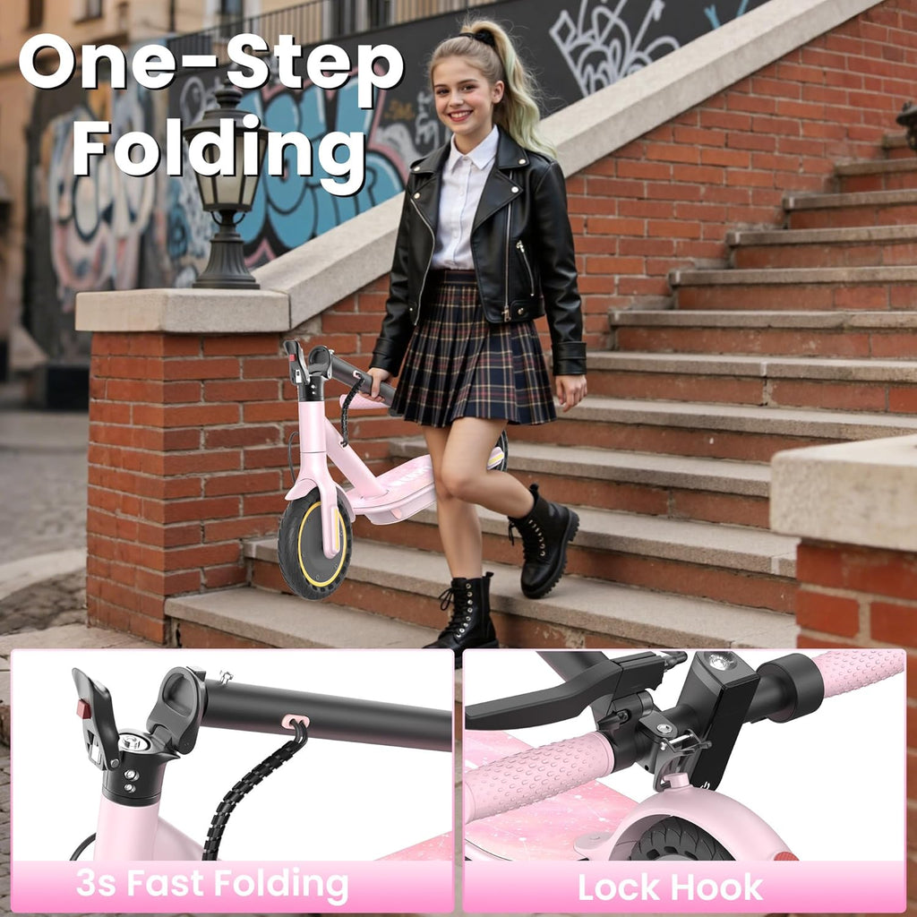 WERHY Foldable Kids Electric Scooter - 350W Motor, 12/16 Miles Range, 19 MPH Speed, Lightweight Design