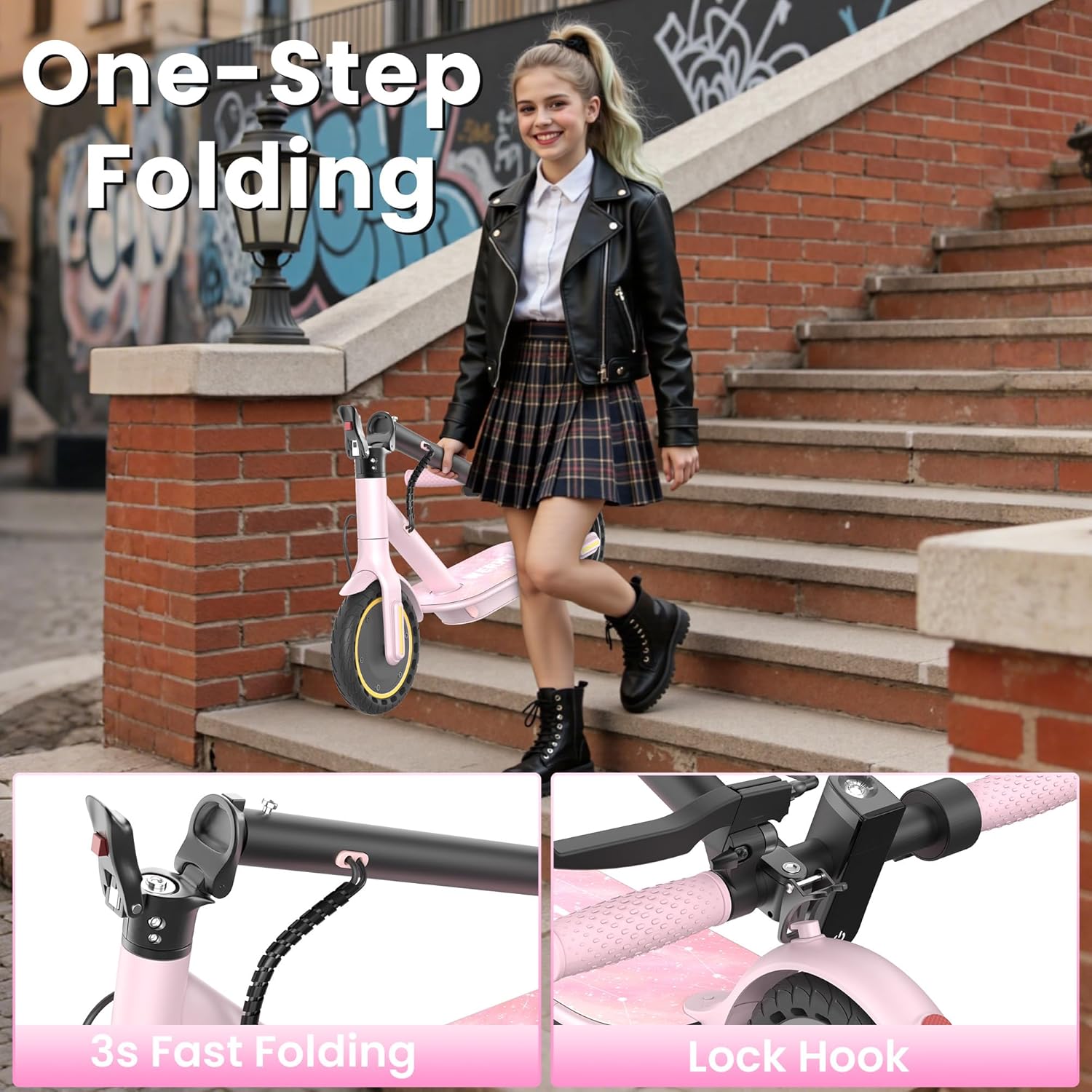 WERHY Foldable Kids Electric Scooter - 350W Motor, 12/16 Miles Range, 19 MPH Speed, Lightweight Design
