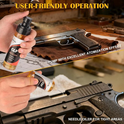 CLP Gun Cleaning Oil - 3.7oz Needle Oiler & Cleaner with Reusable Cloth Swabs for Firearm Maintenance