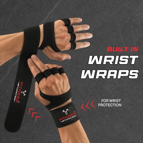 Fitness Force Ventilated Weightlifting Gloves - Fingerless Gym Gloves with Wrist Wraps for Men & Women