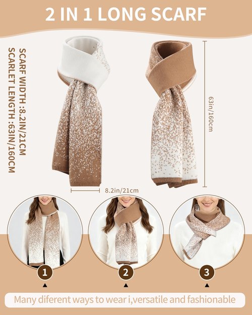 AWAYTR Winter Hat Gloves Scarf Set for Women, 3 Pcs Knit Beanie Touchscreen Gloves Long Scarf Cold Weather Set, Khaki