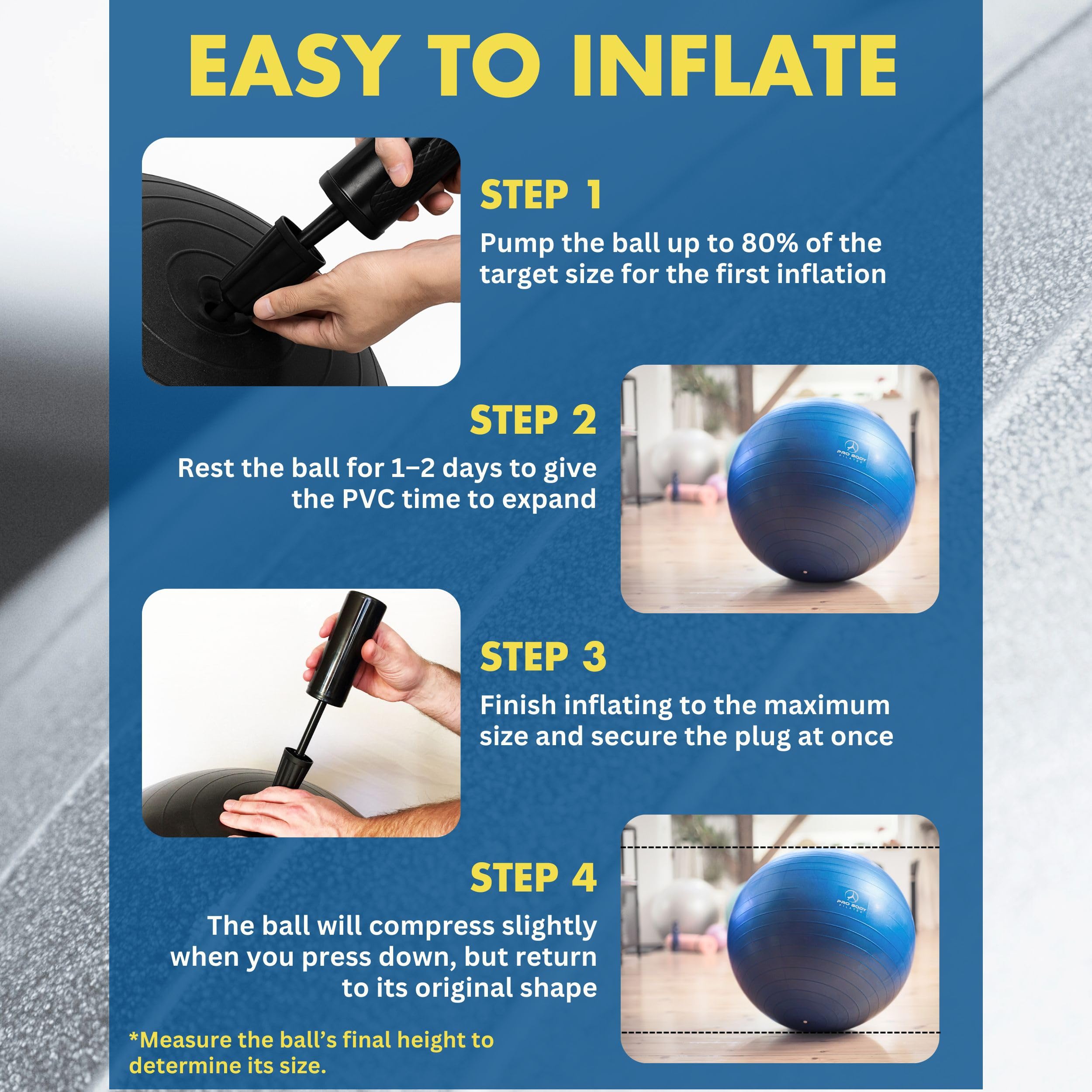 ProBody Pilates Exercise Ball - Multiple Sizes Gym Grade Balance Ball for Fitness, Workout, Pregnancy & Physical Therapy, Stability Yoga Ball Chair (Blue, 55cm)