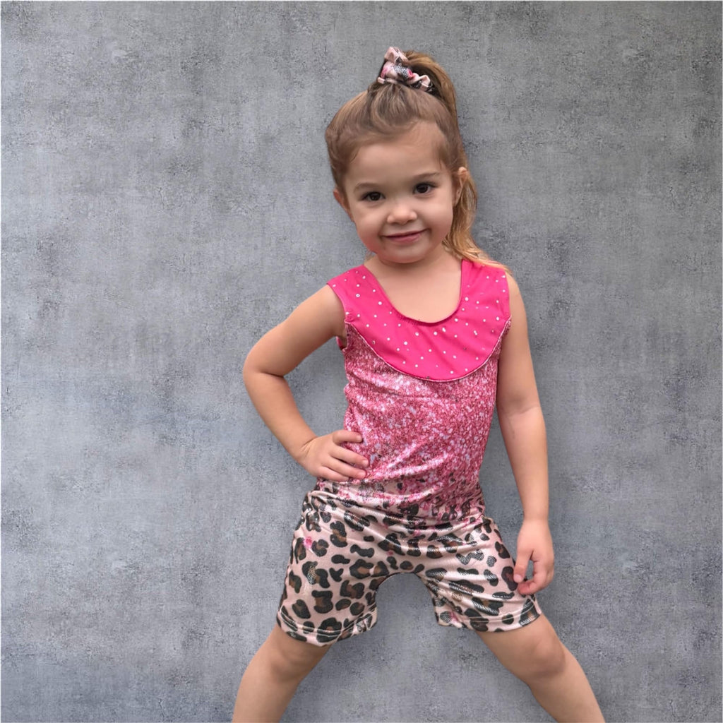 Belovecol Girls Gymnastics Leotards, Pink Sequin Leopard, 7-8t