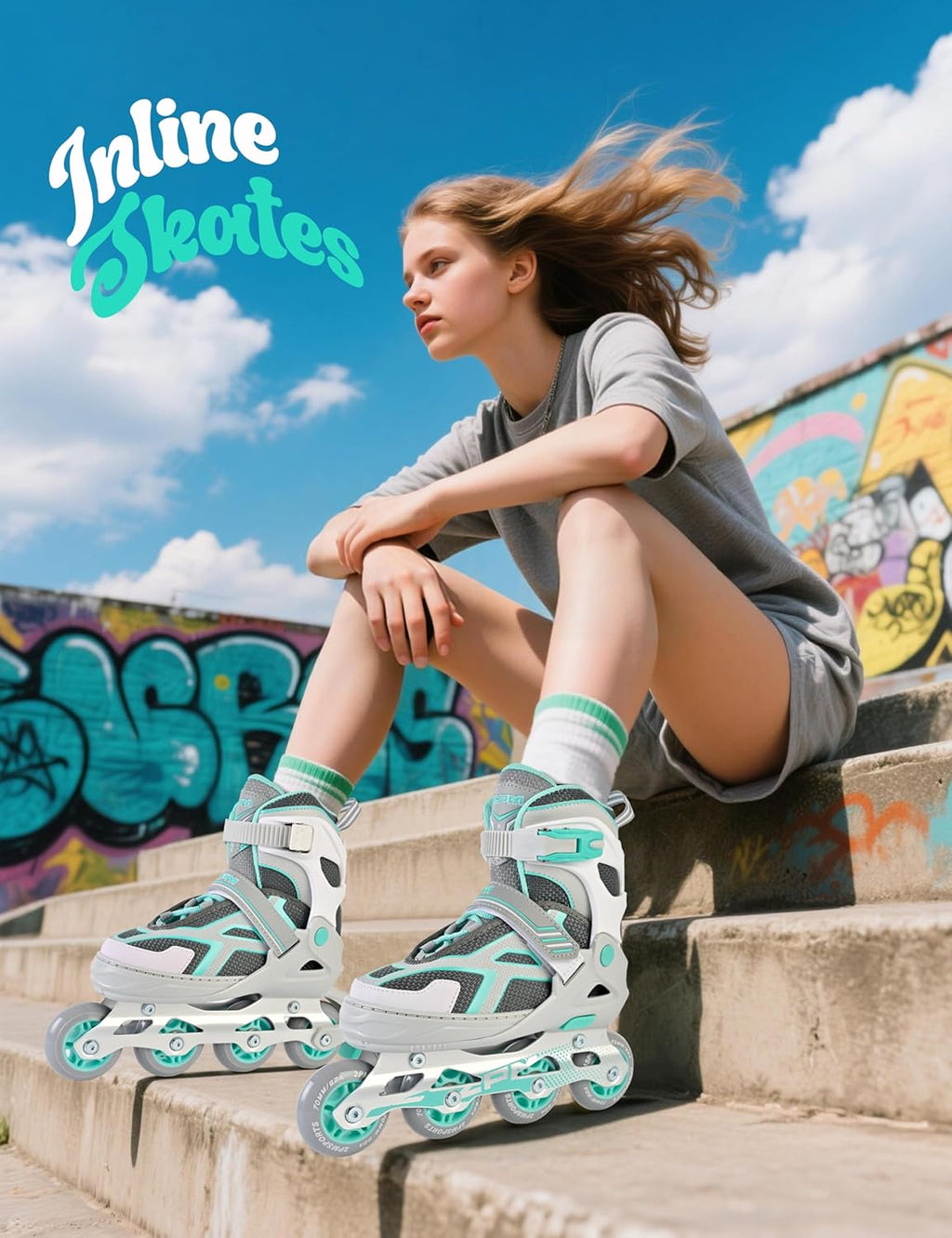 2PM SPORTS Torinx Green Inline Skates - Adjustable Fun Roller Skates for Kids & Adults