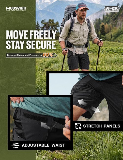 Moosehill Men's Hiking Cargo Shorts - Quick-Dry, Lightweight Stretch for Outdoor Adventures | 9 Pockets