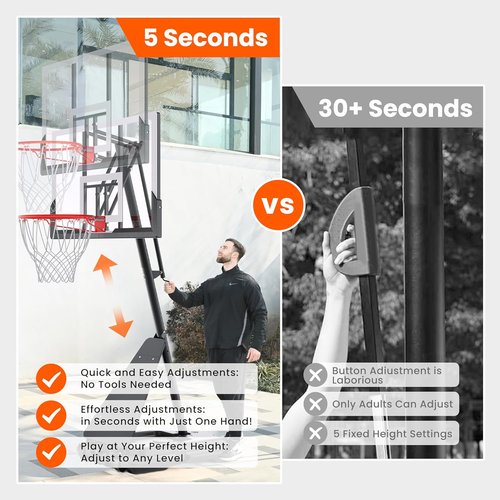 Feelwin Basketball Hoop - 10ft Height Adjustable Outdoor System with Steel Frame Backboard | Portable for Youth & Adults