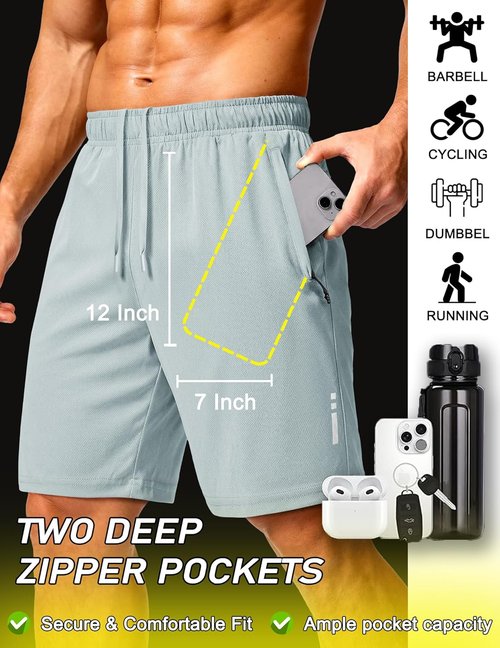 COOFANDY Men's Athletic Running Shorts - Lightweight Quick-Dry Mesh Gym Shorts with Zipper Pockets | 9" Length