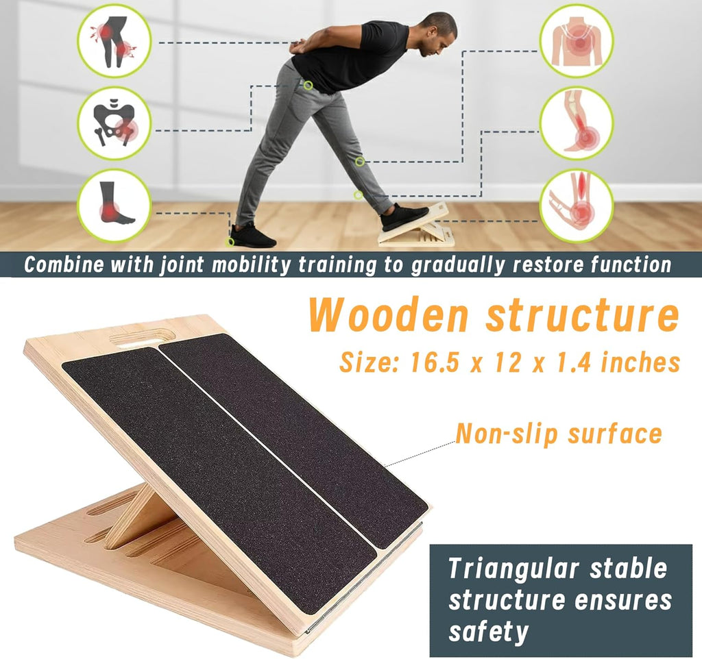 Skiennix Adjustable Wooden Slant Board - 5-Angle Foldable Calf Stretcher & Squat Wedge, 350 lb Capacity