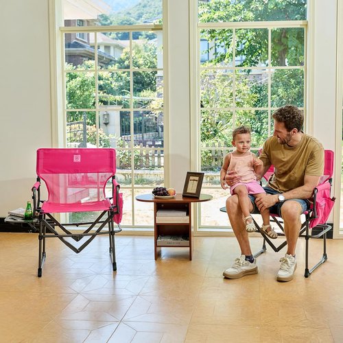 Ever Advanced Camping Directors' Chair - Portable Folding Design with Side Table & Pocket | Heavy Duty, 400lbs, Pink