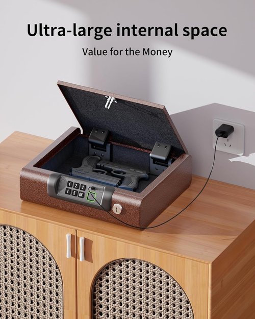 BILLCONCH Biometric Gun Safe - 3-Way Unlock with Fingerprint, Digital PIN & Key - Antique Bronze Finish