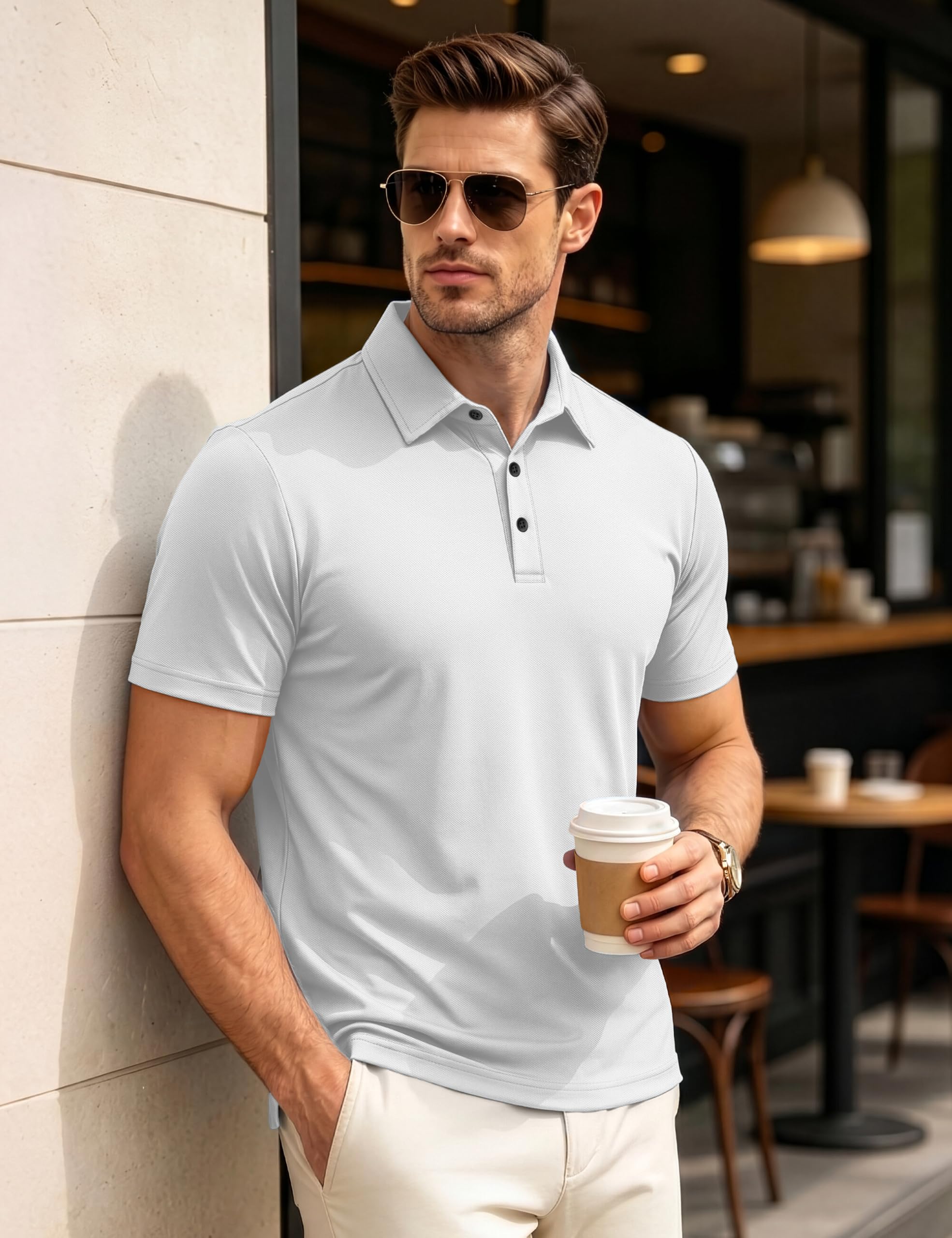 MAGCOMSEN Polo Shirts for Men Short Seeve Dry Fit Breathable Performance Golf Polos Casual Business Collared Shirt Men