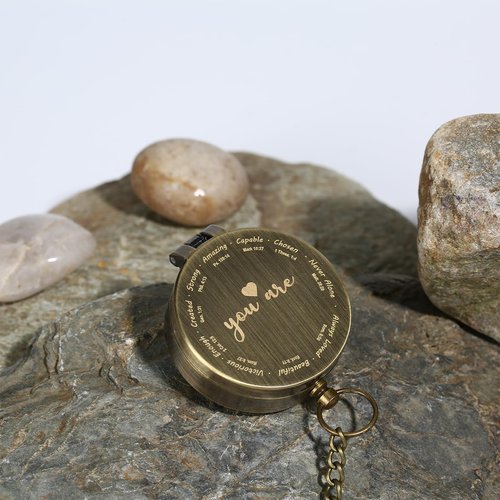 Engraved Brass Compass with Scripture, Inspirational Baptism Gift for Boy Girl Women Men, First Communion or Confirmation Gift, Christian Travel Hiking Religious Pocket Compass for Graduation Birthday