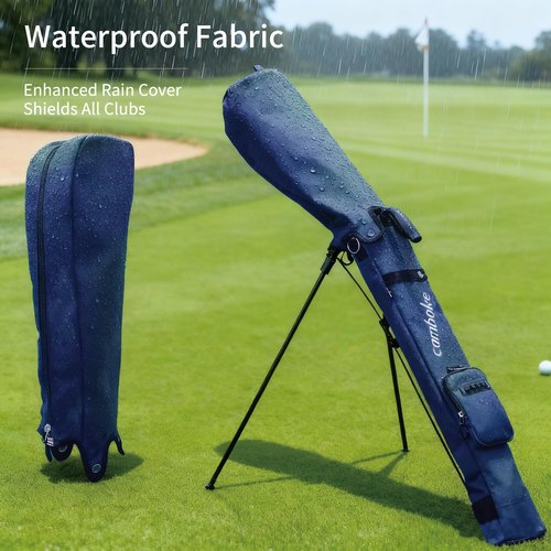 Camboke Lightweight Golf Stand Bag, Portable and Durable Golf Carry Bag with Padded Strap and Pocket, Sunday Bag for The Driving Range, 2-Way Divider Practice Bag for Men and Women (Navy Blue)